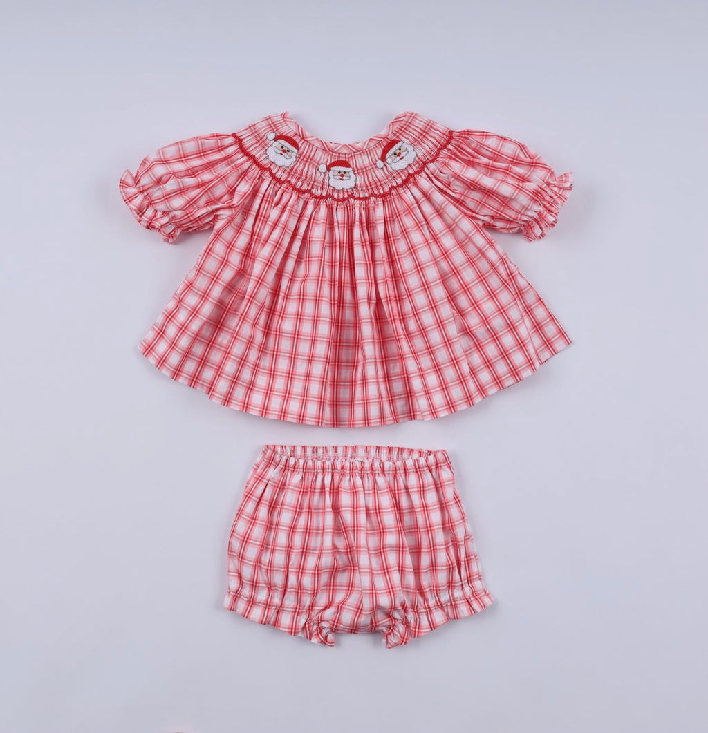 Santa Hand Smocked Bloomer Set