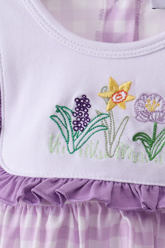 Purple Floral Gingham Diaper Set