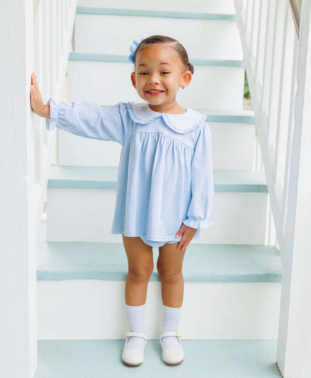 Catherine Diaper Set- Light Blue Windowpane {ETA Late September}