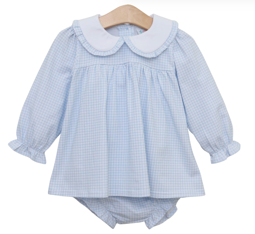 Catherine Diaper Set- Light Blue Windowpane {ETA Late September}