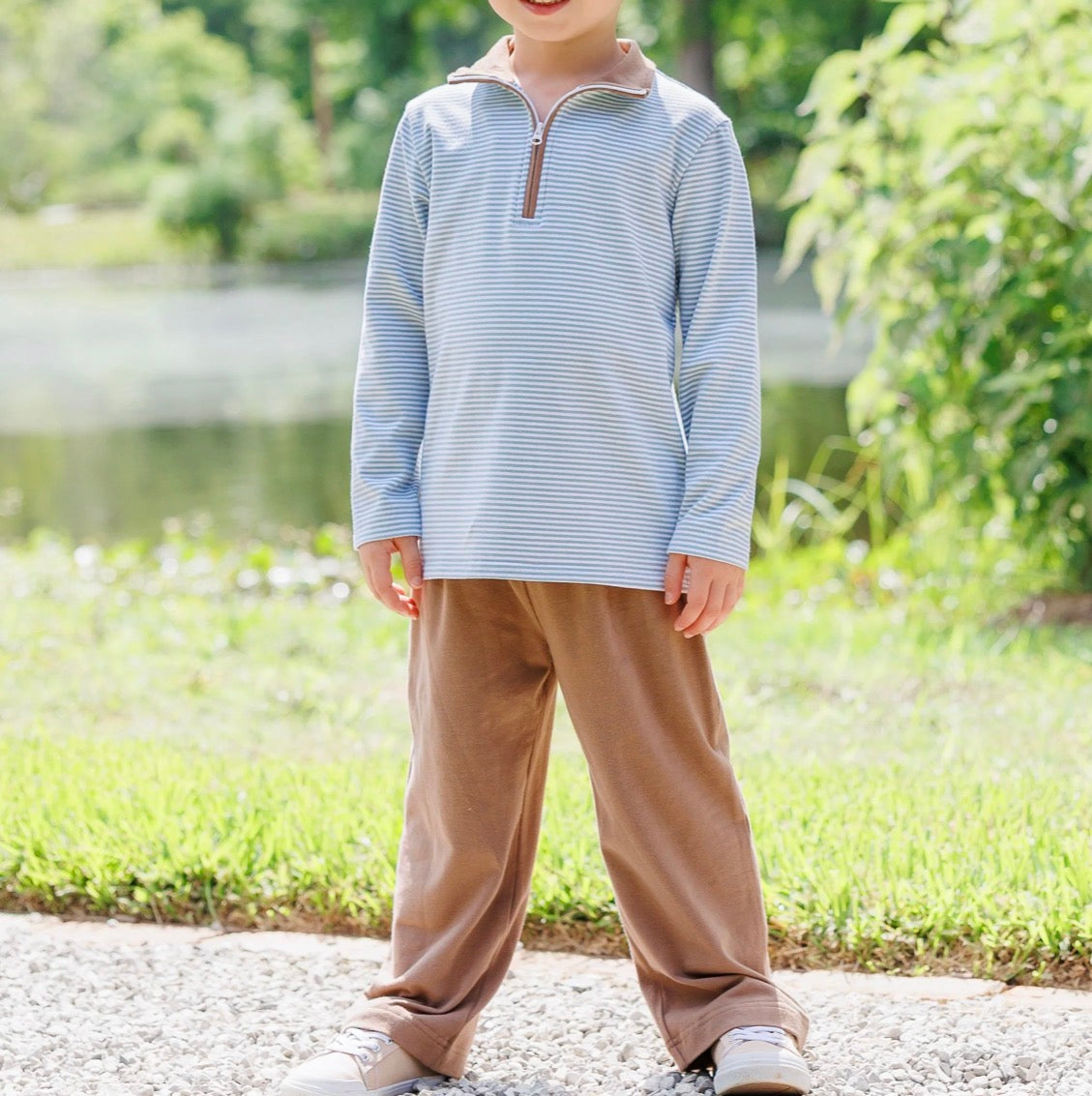 Evan Pullover- Dusty Sage Stripe/Light Brown {ETA Late September}