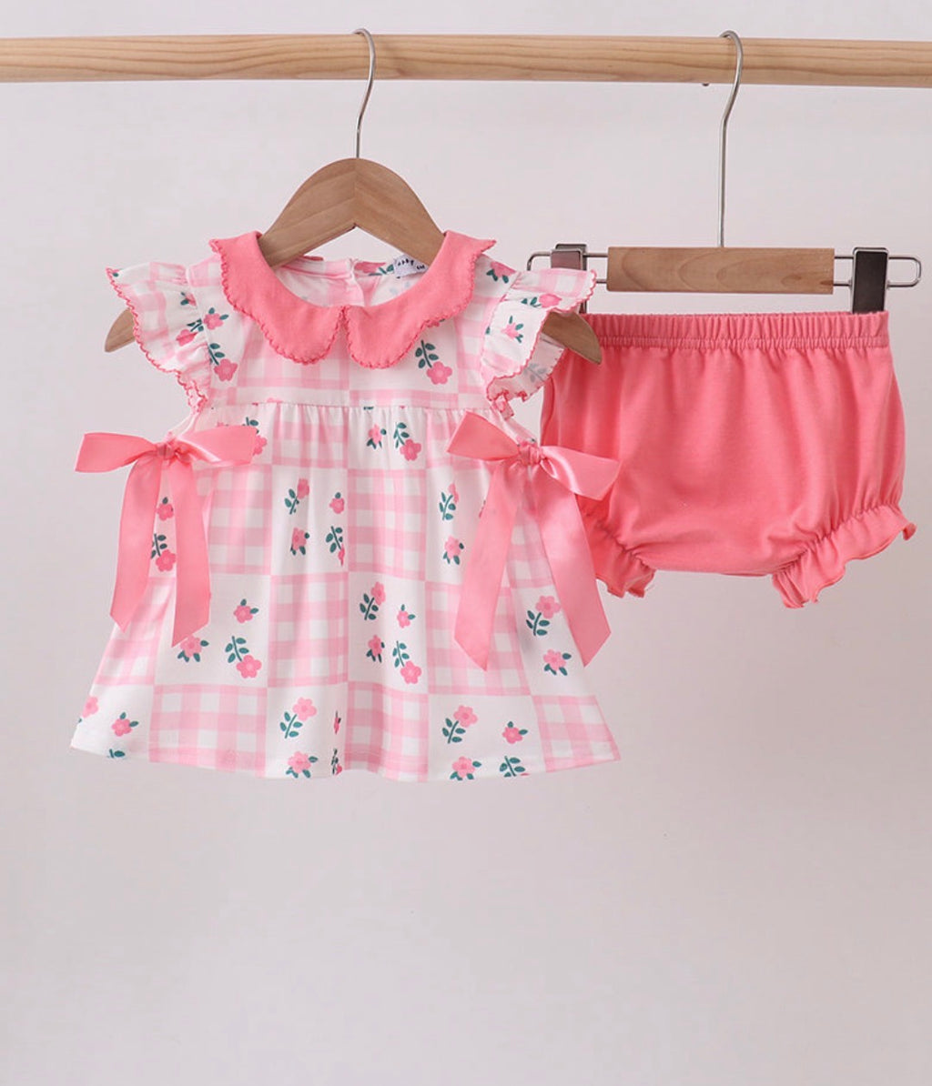 Addie Pink Floral Collared Diaper Set