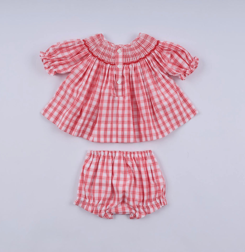 Santa Hand Smocked Bloomer Set
