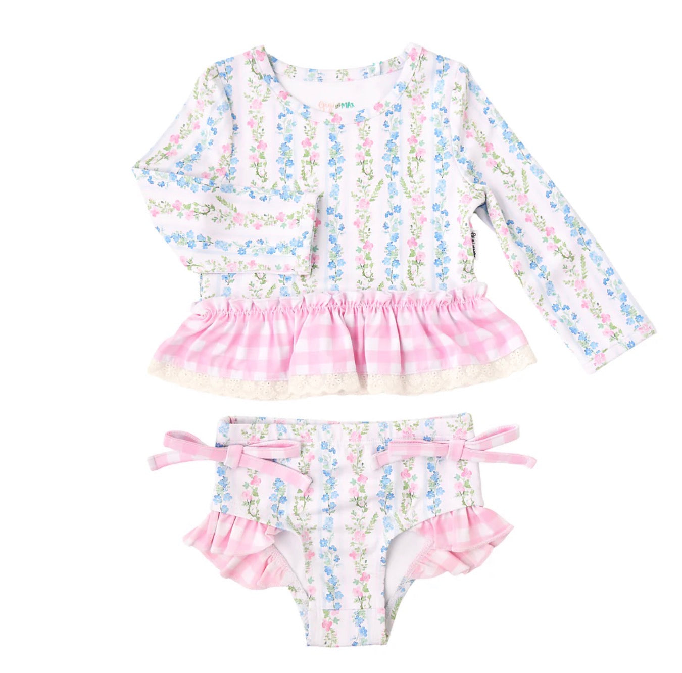 Gingham Floral Rash Guard Two Piece Swim