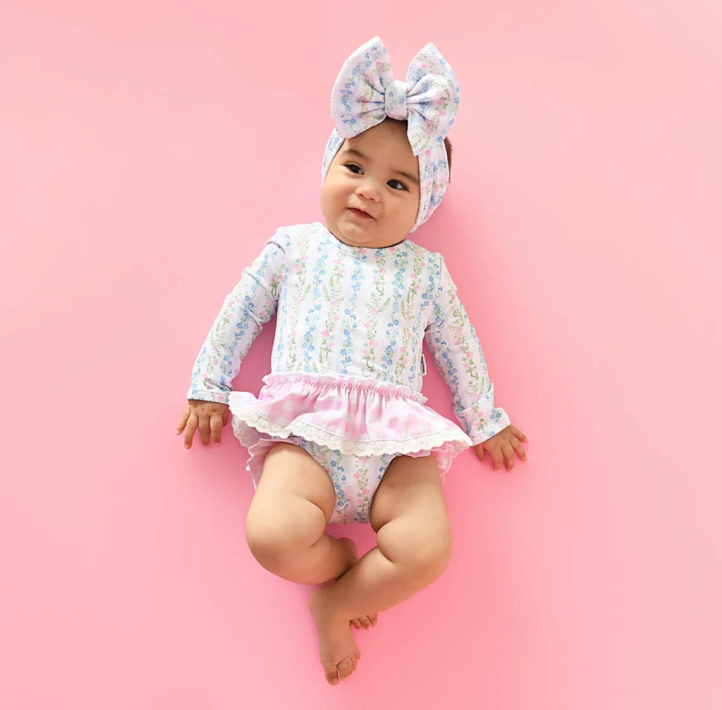 Gingham Floral Rash Guard Two Piece Swim
