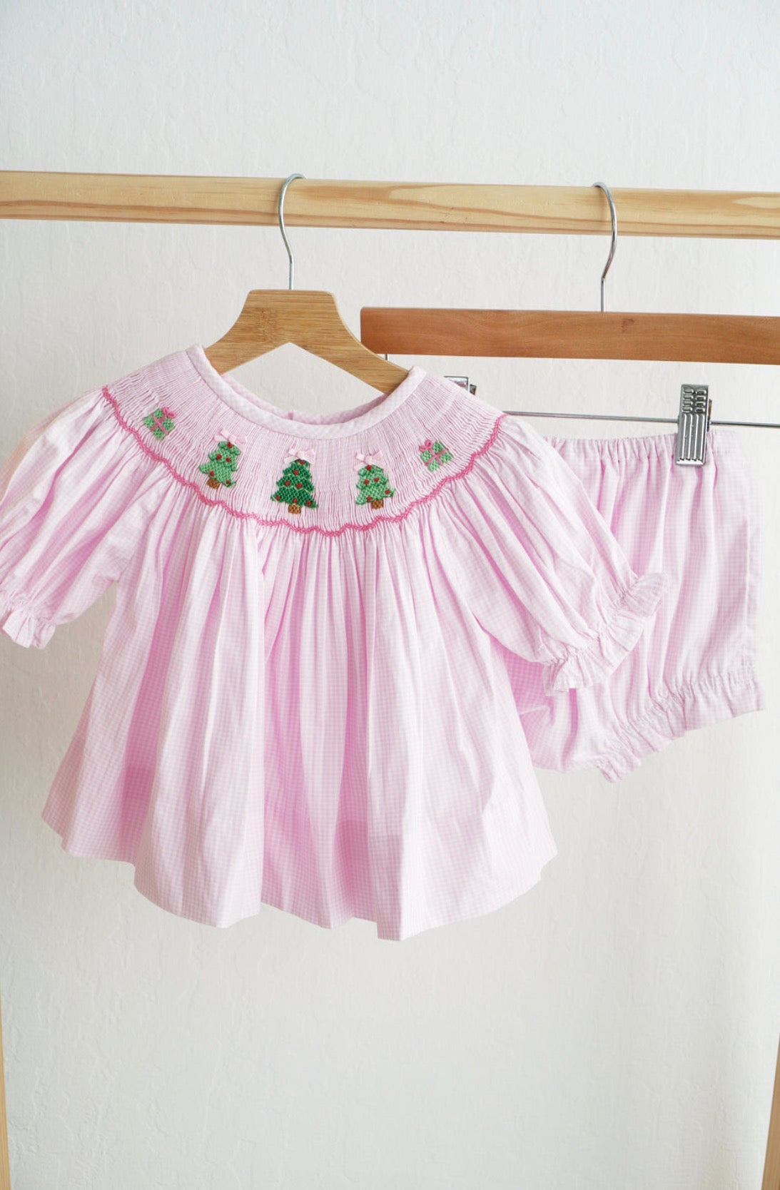 Pink Christmas Hand Smocked Bloomer Set