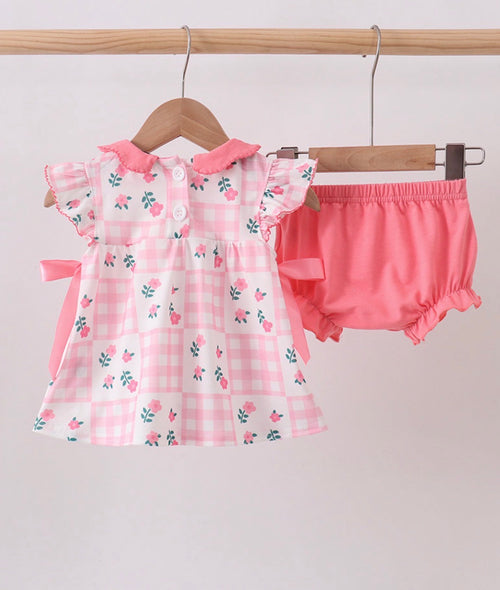 Addie Pink Floral Collared Diaper Set