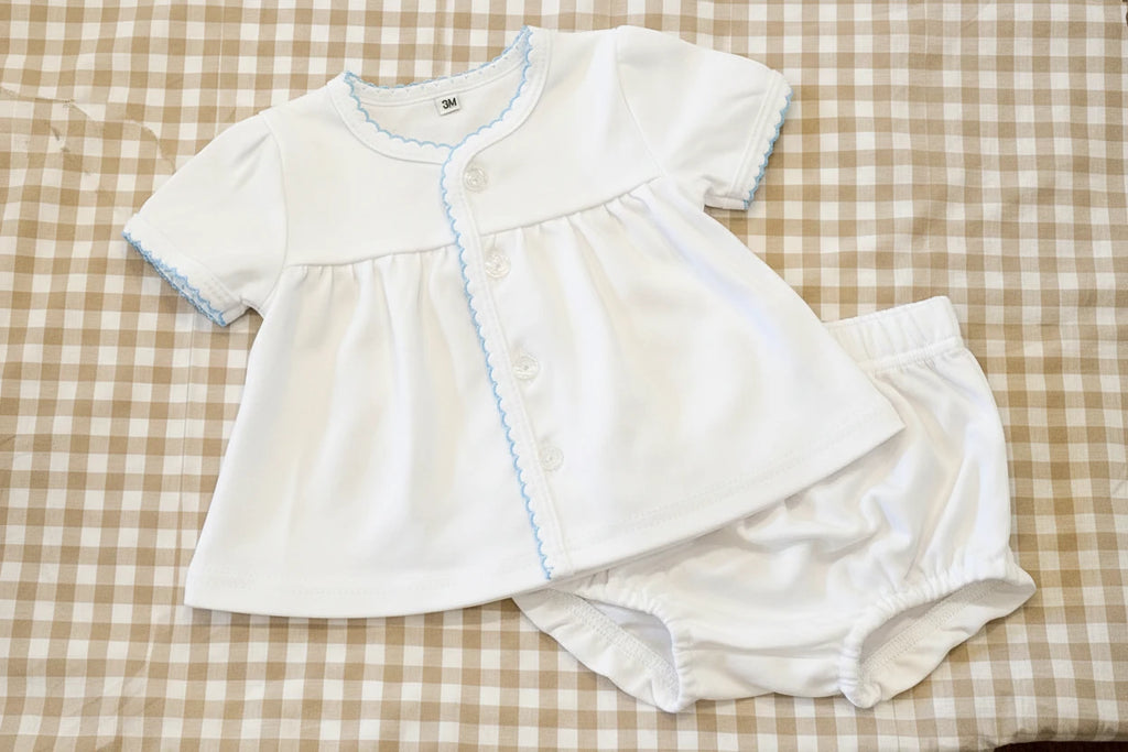 Charlie Blue Picot Trim Diaper Set