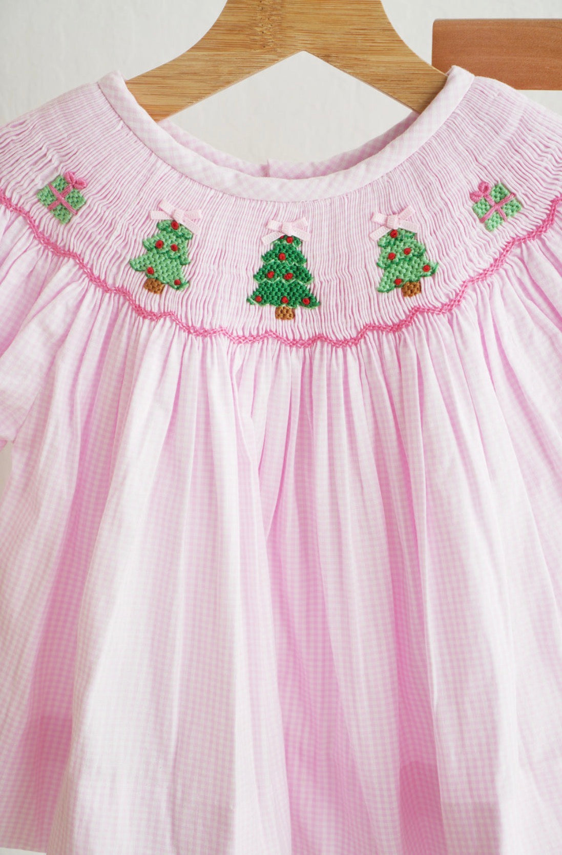 Pink Christmas Hand Smocked Bloomer Set