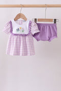 Purple Floral Gingham Diaper Set