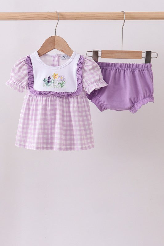 Purple Floral Gingham Diaper Set