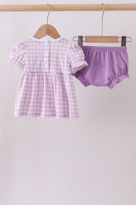 Purple Floral Gingham Diaper Set