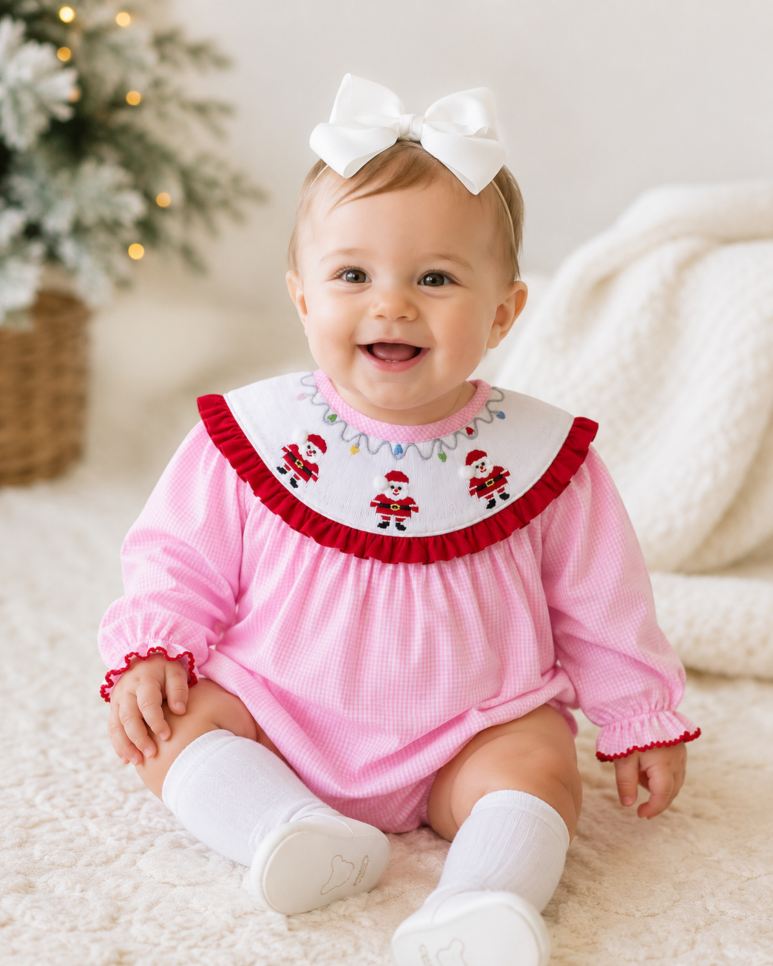 Mary Pink Santa Bubble {Hand Smocked}